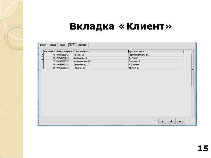 Вкладка «Клиент»     15 