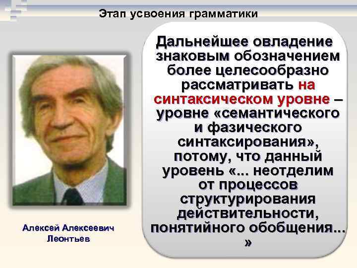    Этап усвоения грамматики    Дальнейшее овладение   