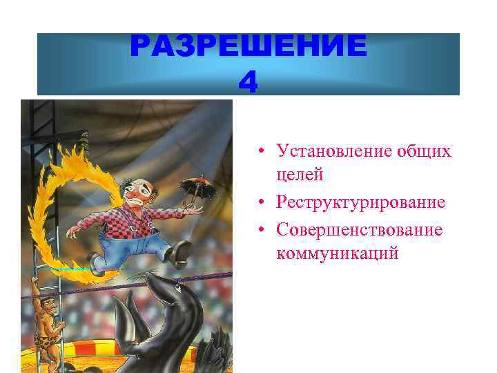 РАЗРЕШЕНИЕ 4  • Установление общих  целей  • Реструктурирование  • Совершенствование