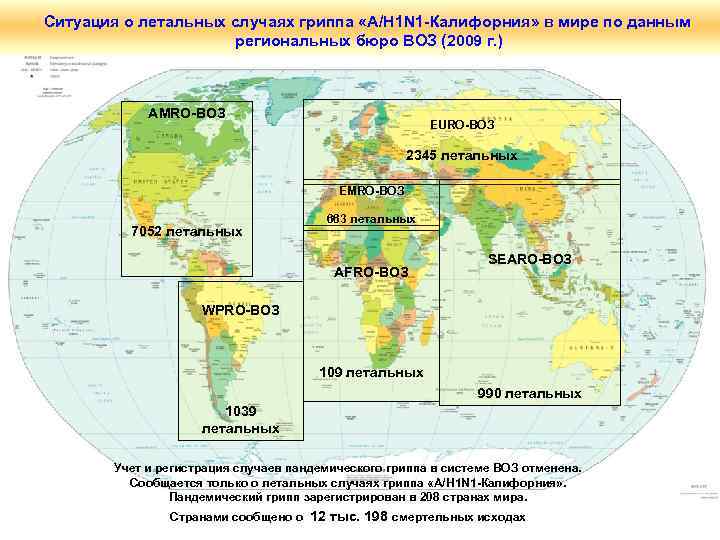 Ситуация о летальных случаях гриппа «А/H 1 N 1 -Калифорния» в мире по данным