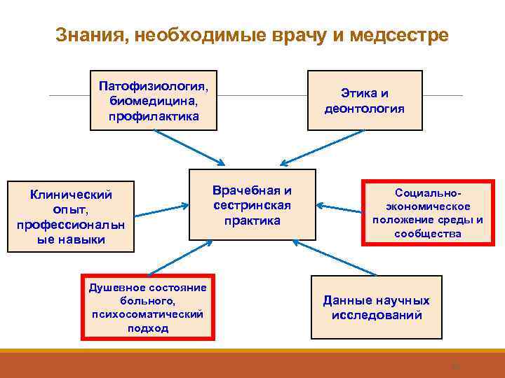  Знания, необходимые врачу и медсестре  Патофизиология,     Этика и