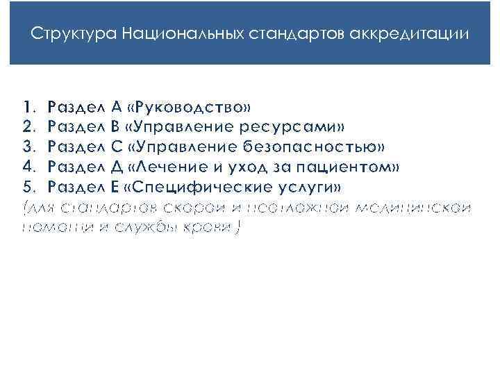 Структура Национальных стандартов аккредитации 1. Раздел А «Руководство» 2. Раздел В «Управление ресурсами» Структура Национальных стандартов аккредитации 1. Раздел А «Руководство» 2. Раздел В «Управление ресурсами»