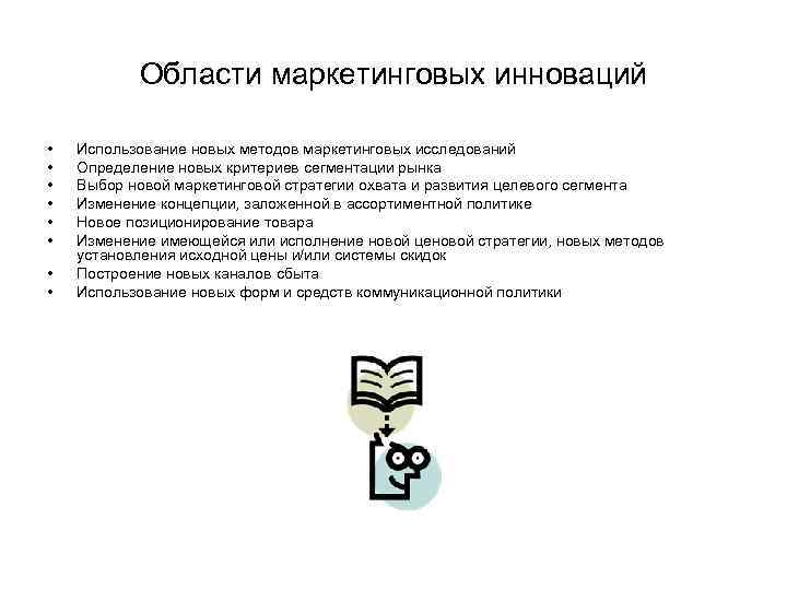   Области маркетинговых инноваций  •  Использование новых методов маркетинговых исследований •