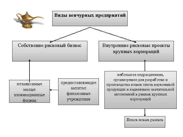     Виды венчурных предприятий Собственно рисковый бизнес   Внутренние рисковые