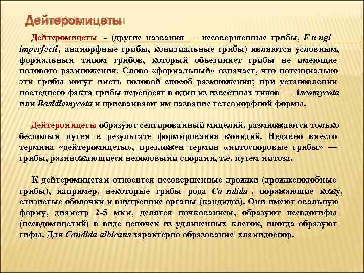  Дейтеромицеты  (другие названия — несовершенные грибы, F и ngi imperfecti , анаморфные