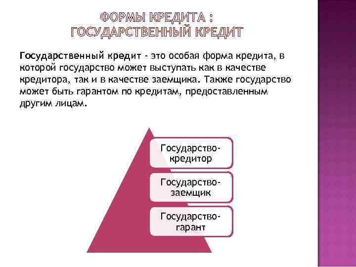 Государственный кредит - это особая форма кредита, в которой государство может выступать как в