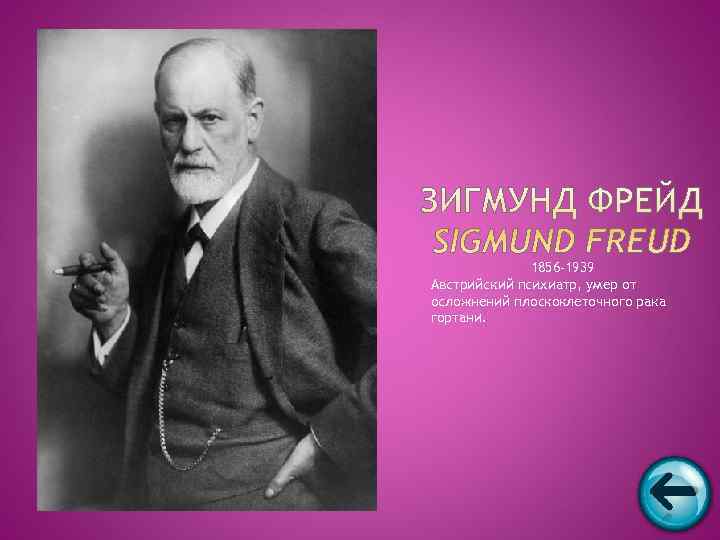    1856 -1939 Австрийский психиатр, умер от осложнений плоскоклеточного рака гортани. 