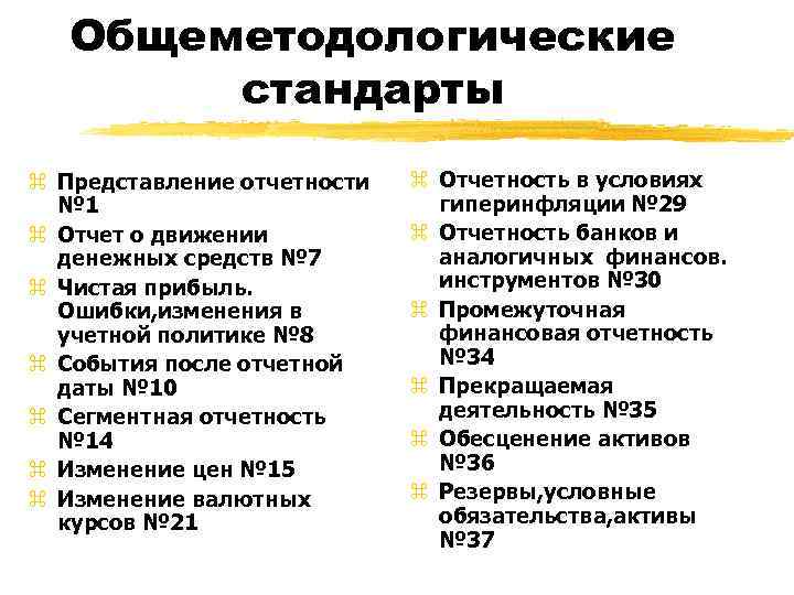   Общеметодологические   стандарты z Представление отчетности  z Отчетность в условиях