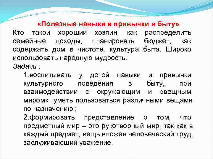   «Полезные навыки и привычки в быту» Кто такой хороший хозяин, как распределить