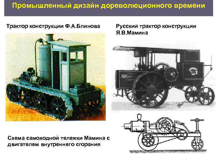  Промышленный дизайн дореволюционного времени Трактор конструкции Ф. А. Блинова Русский трактор конструкции 