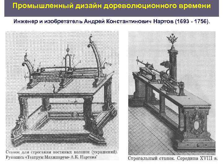 Промышленный дизайн дореволюционного времени Инженер и изобретатель Андрей Константинович Нартов (1693  1756). 