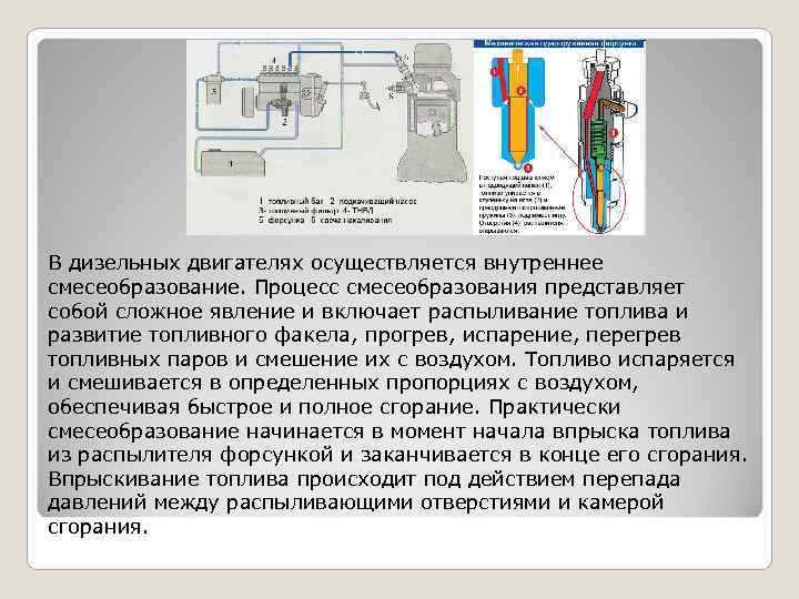 В дизельных двигателях осуществляется внутреннее смесеобразование. Процесс смесеобразования представляет собой сложное явление и включает В дизельных двигателях осуществляется внутреннее смесеобразование. Процесс смесеобразования представляет собой сложное явление и включает