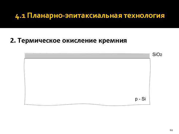  4. 1 Планарно-эпитаксиальная технология  2. Термическое окисление кремния    62