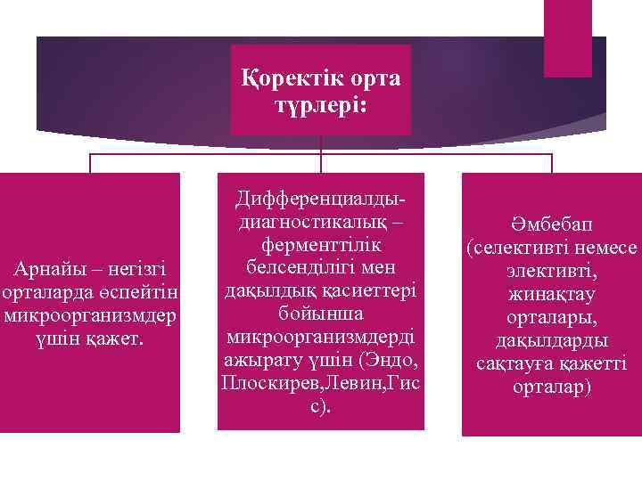     Қоректік орта     түрлері:   