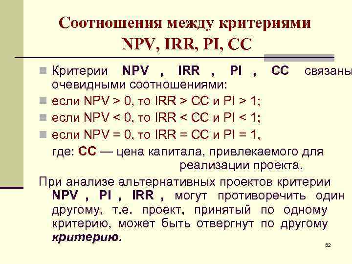 Npv irr проекта