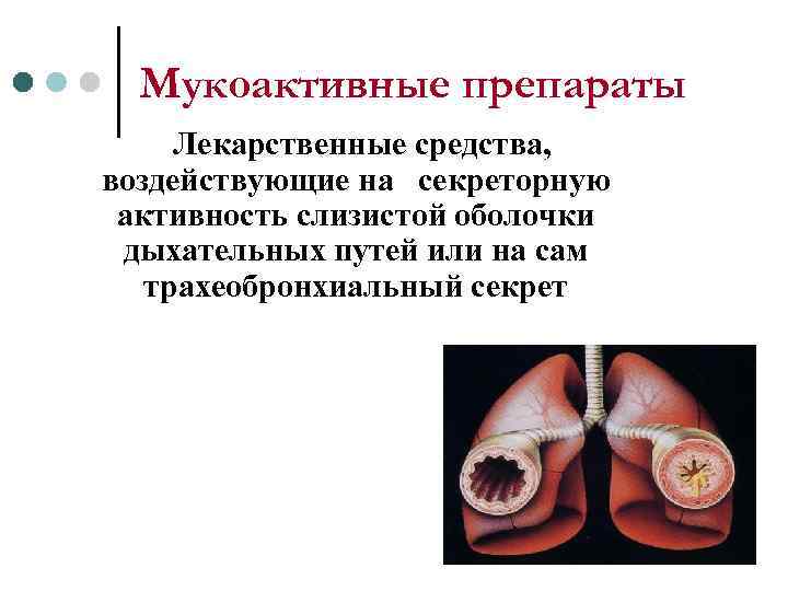  Мукоактивные препараты Лекарственные средства, воздействующие на секреторную активность слизистой оболочки дыхательных путей или
