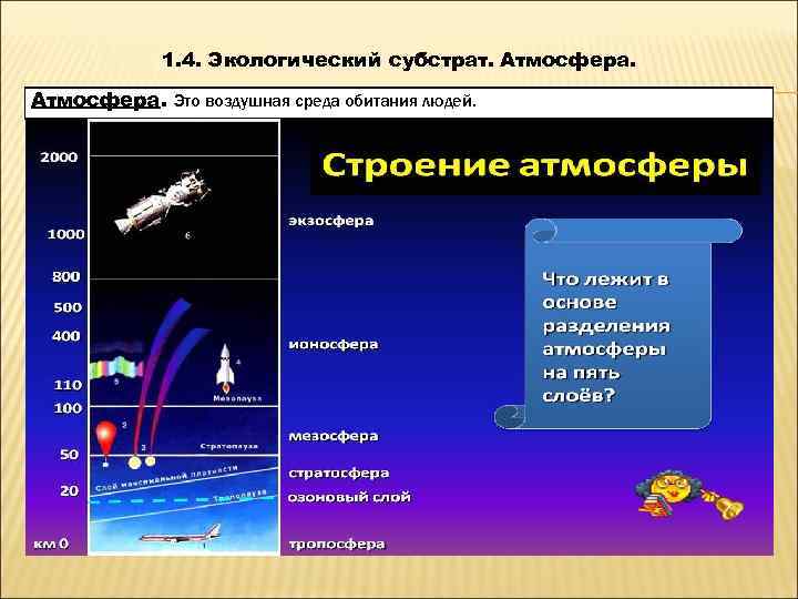    1. 4. Экологический субстрат. Атмосфера. Это воздушная среда обитания людей. 