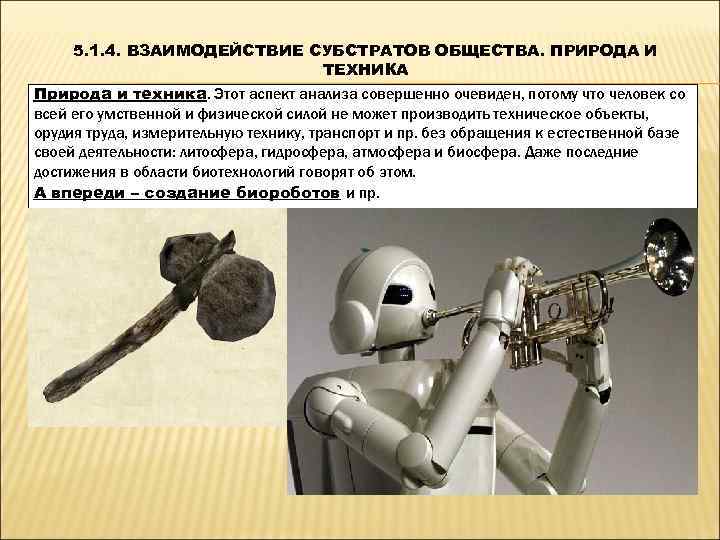  5. 1. 4. ВЗАИМОДЕЙСТВИЕ СУБСТРАТОВ ОБЩЕСТВА. ПРИРОДА И     ТЕХНИКА