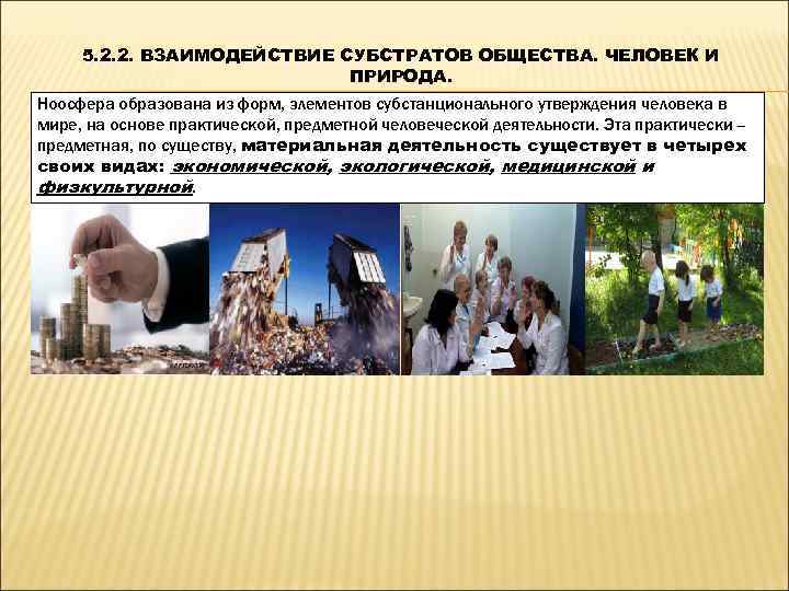  5. 2. 2. ВЗАИМОДЕЙСТВИЕ СУБСТРАТОВ ОБЩЕСТВА. ЧЕЛОВЕК И     ПРИРОДА.