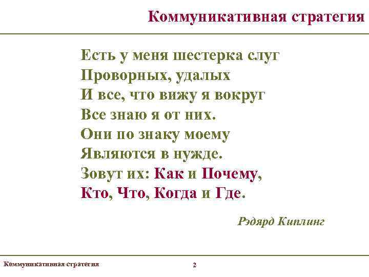       Коммуникативная стратегия     Есть у