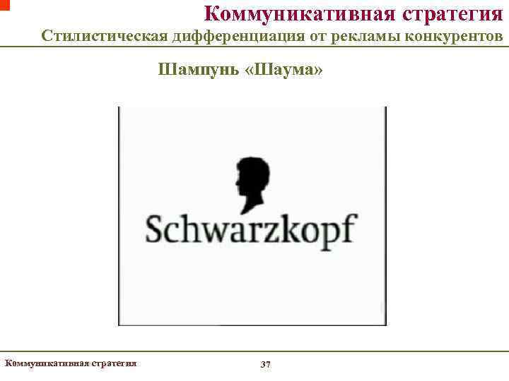       Коммуникативная стратегия  Стилистическая дифференциация от рекламы конкурентов
