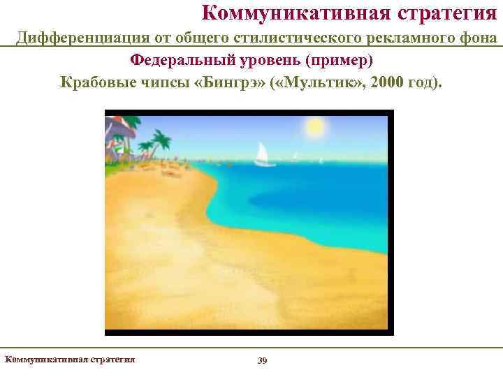       Коммуникативная стратегия  Дифференциация от общего стилистического рекламного