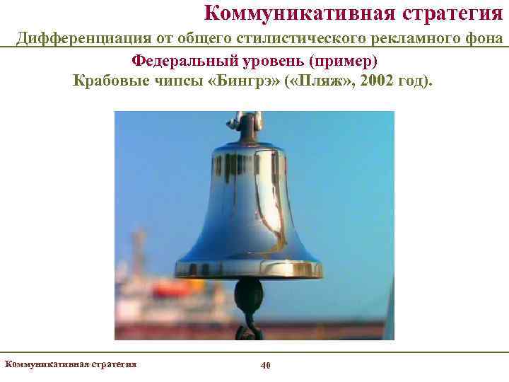       Коммуникативная стратегия  Дифференциация от общего стилистического рекламного