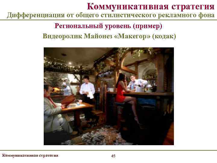       Коммуникативная стратегия  Дифференциация от общего стилистического рекламного