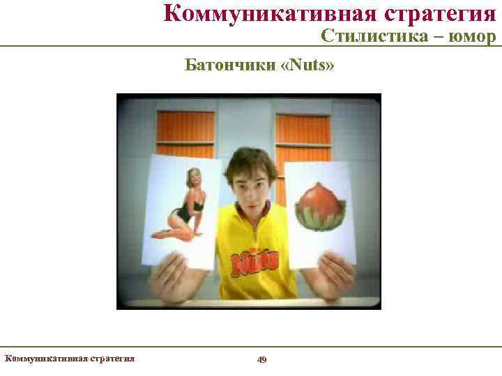       Коммуникативная стратегия    Стилистика – юмор