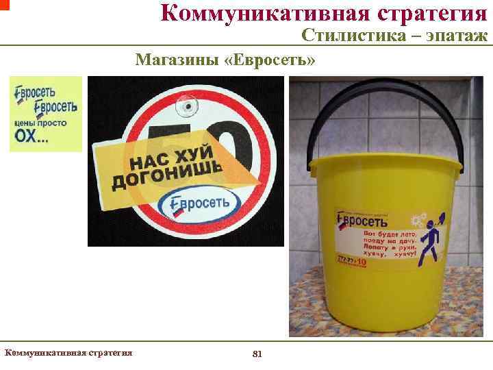      Коммуникативная стратегия     Стилистика – эпатаж