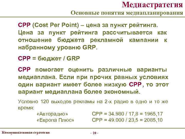      Медиастратегия     Основные понятия медиапланирования 
