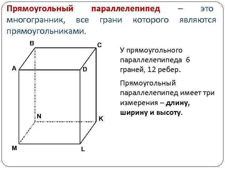 Прямоугольный параллелепипед       –  это многогранник,  все
