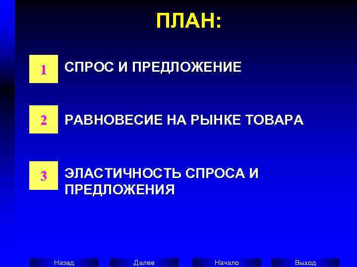      ПЛАН:  1 СПРОС И ПРЕДЛОЖЕНИЕ  2 РАВНОВЕСИЕ