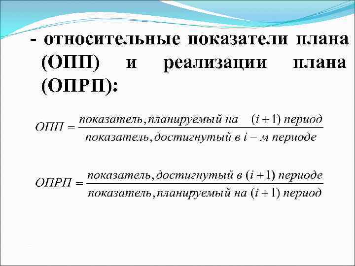 Относительный показатель реализации плана