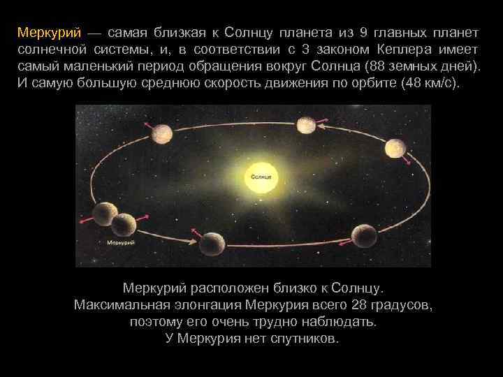 Меркурий — самая близкая к Солнцу планета из 9 главных планет солнечной системы, 
