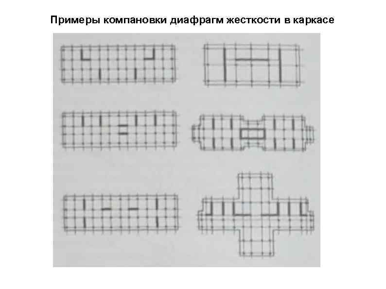 Примеры компановки диафрагм жесткости в каркасе 