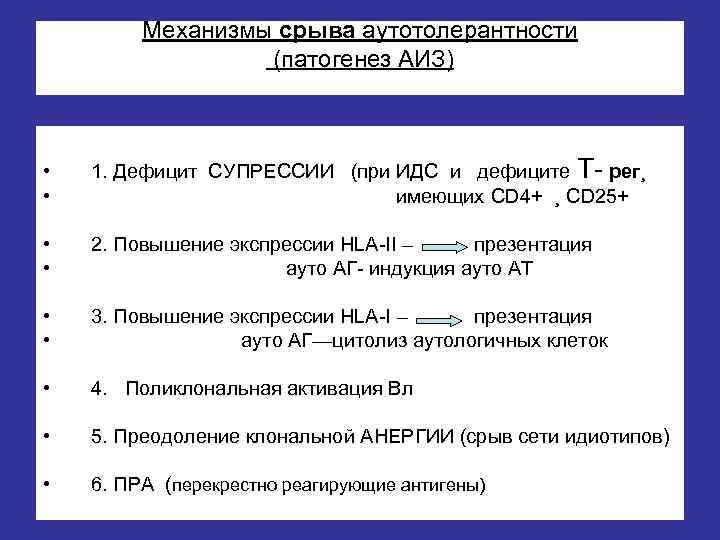   Механизмы срыва аутотолерантности    (патогенез АИЗ) •  1.