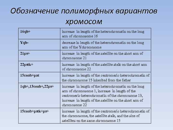 Обозначение полиморфных вариантов   хромосом  16 qh+    increase in