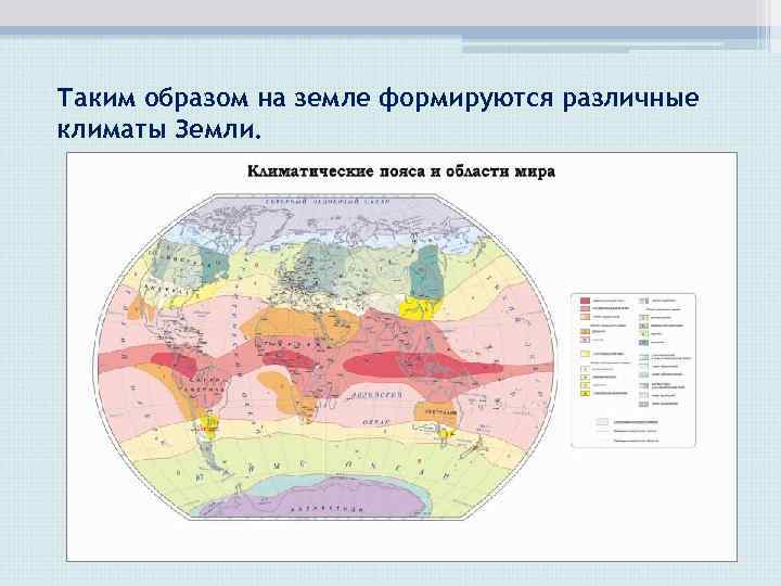 Таким образом на земле формируются различные климаты Земли. Таким образом на земле формируются различные климаты Земли.