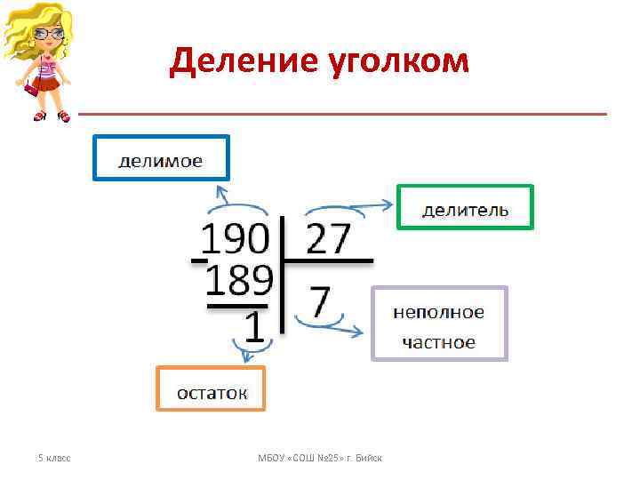    Деление уголком 5 класс  МБОУ «СОШ № 25» г. Бийск