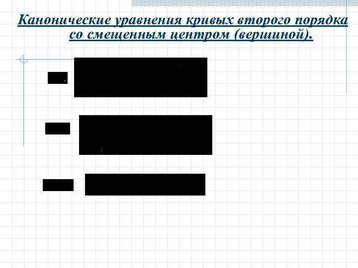 Канонические уравнения кривых второго порядка  со смещенным центром (вершиной). 