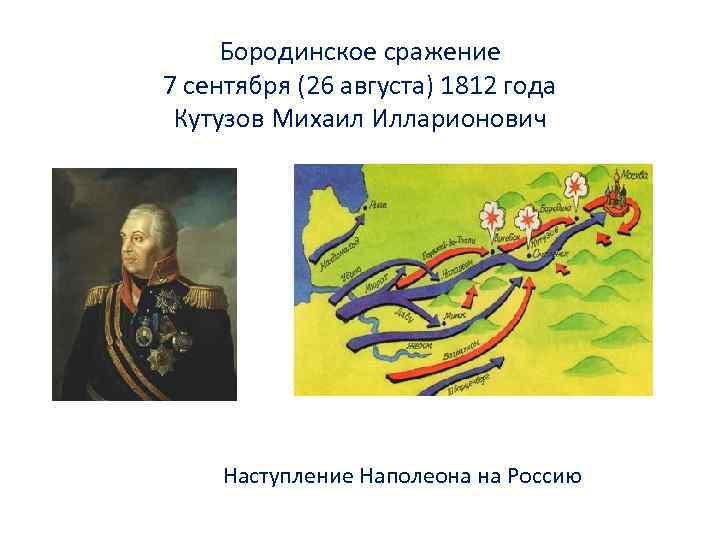  Бородинское сражение 7 сентября (26 августа) 1812 года Кутузов Михаил Илларионович  