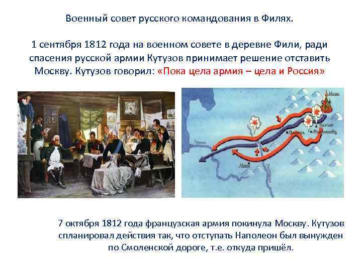   Военный совет русского командования в Филях.  1 сентября 1812 года на