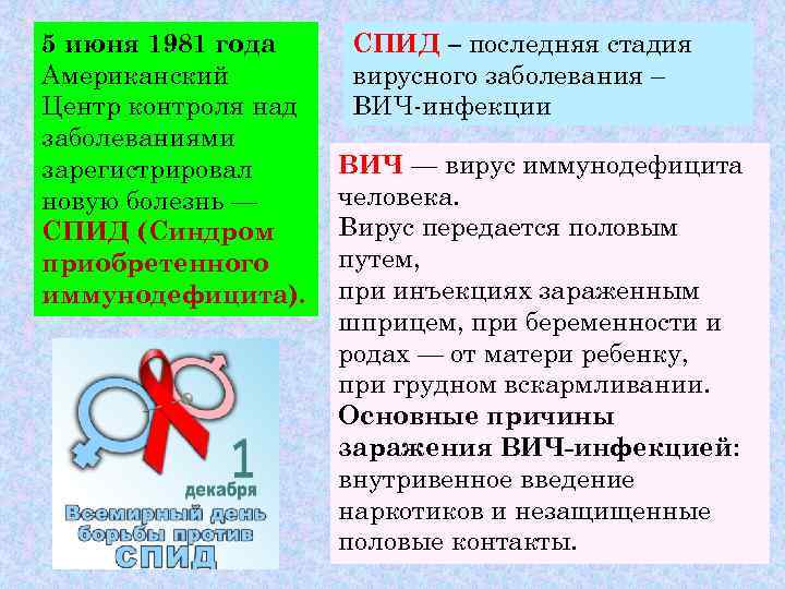 5 июня 1981 года СПИД – последняя стадия Американский   вирусного заболевания –