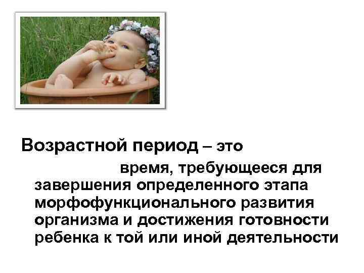 Возрастной период – это  время, требующееся для завершения определенного этапа морфофункционального развития организма