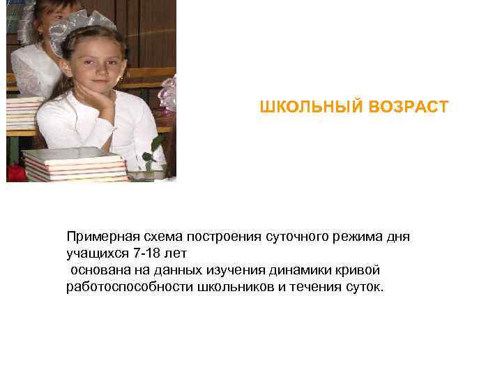      ШКОЛЬНЫЙ ВОЗРАСТ  Примерная схема построения суточного режима дня