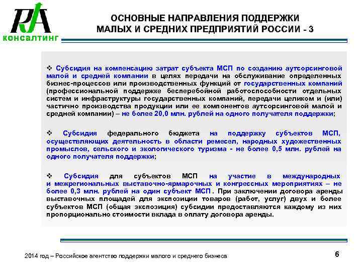      ОСНОВНЫЕ НАПРАВЛЕНИЯ ПОДДЕРЖКИ    МАЛЫХ И СРЕДНИХ