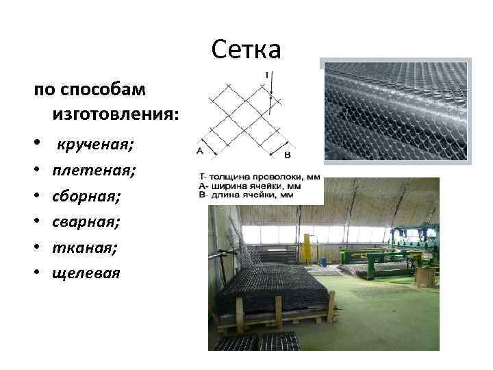    Сетка по способам  изготовления:  • крученая;  • 