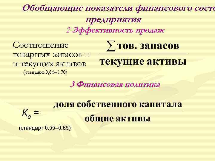  Обобщающие показатели финансового состо   предприятия     2 Эффективность