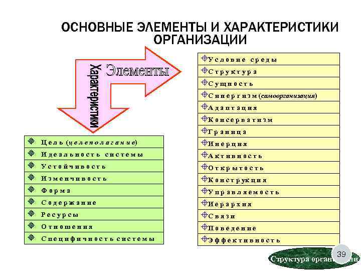   ОСНОВНЫЕ ЭЛЕМЕНТЫ И ХАРАКТЕРИСТИКИ    ОРГАНИЗАЦИИ    Условие